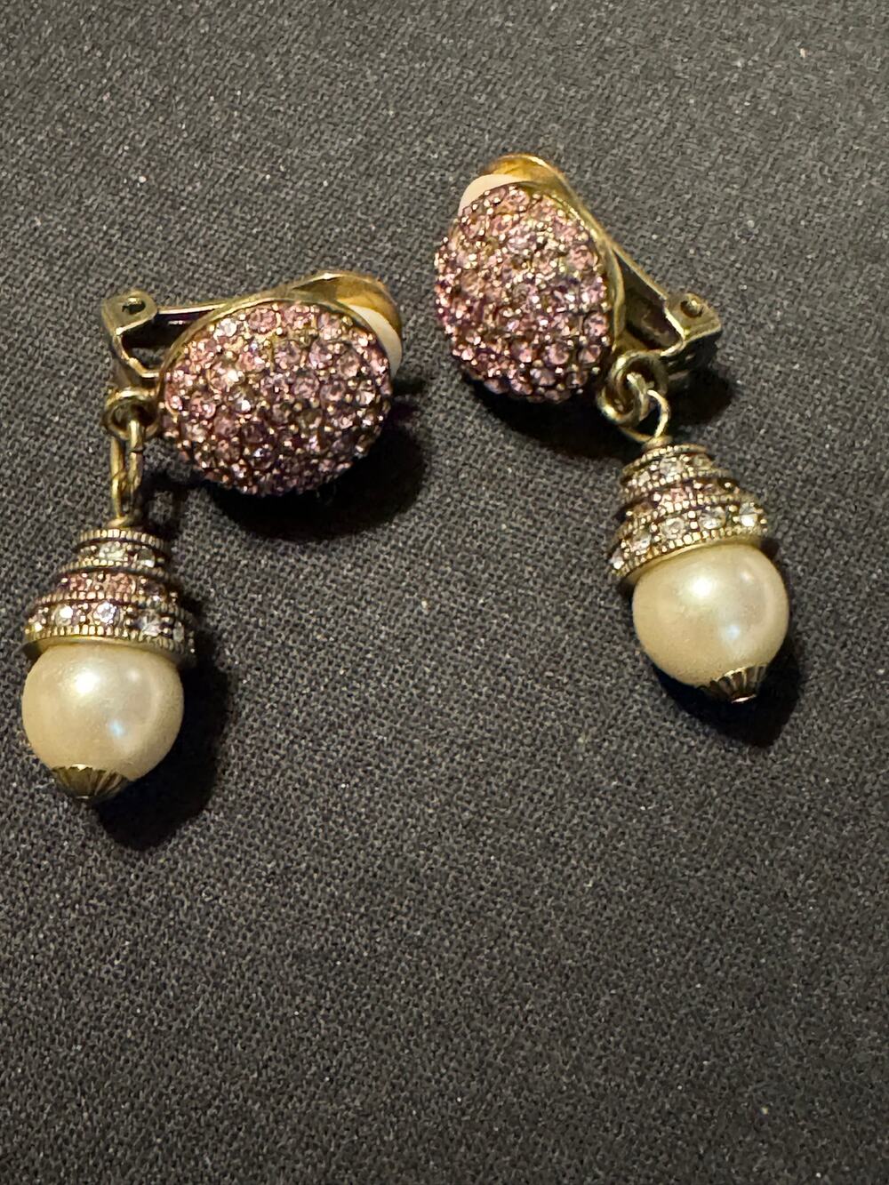 Vintage Art Deco Clip On Earrings Signed ND Pink Cluster